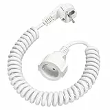 Schuko Verlängerungskabel 2M, Verlängerungskabel Spiral Kabel Dehnbar von 0.7M auf 2M Max, 250V/16A Schutzkontakt Spiralverlängerung für Zuhause, Büro, Außenbereich, Weiß