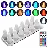 YIWEOG 12er-Pack flammenlose Kerzen mit Fernbedienung, 13 Farben, 7 Helligkeiten, 4 Modi, LED-Kerzen, flackernd, USB-betrieben, wiederaufladbar, kabellos, künstliche Kerzen für Partys, Votivkerzen,
