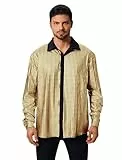 FYMNSI Herren Pailletten Langarm Hemd 70er Disco Party Kost�m Slim Fit Button Down Metallic Gl�nzend Kleid Shirts Nachtclub Top Freizeithemd 80er Jahre Outfit Karneval Fasching Oberteil Gold XL