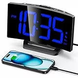 GOLOZA Wecker Digital, Digitale Uhr mit modernem geschwungenem Design, 2 Lautstärken, 3 Wecktönen, 5 Helligkeitsstufen + Aus, Snooze, Speicherfunktion, 12/24HR digitaler Wecker, LED-Digital Clock