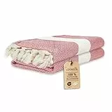 Loomvia | 2er Pack | Hamamtuch groß 100x180 aus 100% Baumwolle – Strandtuch, Saunatuch, Badetuch, Saunahandtuch | Saugstark & leicht | Saunatuch Damen & Herren für Strand, Sauna, Bad | Rot