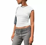 ANGGREK Damen T-Shirts rückenfrei Rundhalsausschnitt sexy kurzärmelig Y2K-Crop-Top Sommer lässig Vintage offener Rücken schmale Passform Ausgeschnittene T-Shirts(1-Weiß,X-Small)