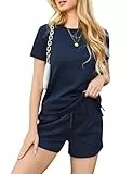 Totatuit Sommer Damen Outfit Zweiteiler Set mit Kurzarm Oberteil und Shorts Sportlich Elegant als Loungeanzug Hausanzug oder Jogginganzug für Freizeit & Yoga