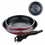 Bergner Red Edition | Pfannenset 3- teilig 22 und 26 cm + Abnehmbarer Ergonomischer Griff | Gepresstes und Antihaftbeschichtetes Aluminium | Für Alle Herdarten und Backöfen
