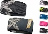 Atmungsaktives Sport Stirnband Damen & Herren - schnelltrocknendes Kopfband zum Wenden - leichtes & elastisches Haarband, winddichtes Schweißband Stirn (schwarz/grau)
