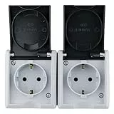 REV AquaForm, Doppelsteckdose-Feuchtraumsteckdose, IP44, einpolig, Aufputz, grau