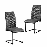 B&D home® Esszimmerstühle Theo 2er-Set – gepolsterte Freischwinger mit Rautensteppung, Wildlederoptik Anthrazit, ergonomische Sitzfläche, schwarzes Metallgestell, Industrial Design