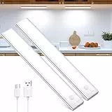 OUILA Unterbauleuchte Küche LED Schrankbeleuchtung mit Bewegungsmelder USB-C wiederaufladbar LED-Licht Dimmbar kabellos Nachtlicht für Küche Kleiderschrank Schrank 20.5CM 2 Stück
