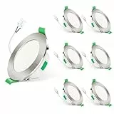 ALUSSO LED Einbaustrahler 230V 7W Dimmbar Flach Spots IP65 Bad Einbauleuchten 68mm Deckenspots, Warmweiß Neutralweiß Kaltweiß Einbauspots Deckenstrahler für Badezimmer Küche, Rund Nickel 6er Set