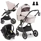 hauck 3in1 Kinderwagen Set Vision X mit Drive N Care Babyschale - Kombikinderwagen mit Federung und höhenverstellbarem Sitz - Melange Beige