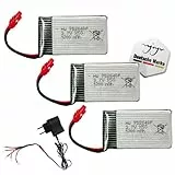 3× 3,7V 1200mAh LiPo Akku Syma HC Stecker inkl. Mehrfachadapter u. Netzteil, Ersatzakku Batterie für Syma X5HC X5HW X5UW Quadcopter, RC Drohne, Helikopter, Auto, Spielzeug, Modellbau, DIY, Beleuchtung