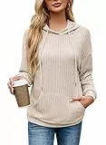 YUTILA Kapuzenpullover Damen Hoodie Langarm Einfarbig Lässig Pullover Lockeres Sweatshirt Oberteile mit Taschen Kordelzug