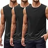 COOFANDY Tank Top Herren Ärmellos Sommer Unterhemd Fitness Herren Workout Trainingsshirt Muskel T-Shirt Lässig Funktionsshirt Atmungsaktiv Schwarz/Schwarz/Schwarz L