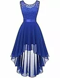 Berylove Damen Abschlusskleid Elegant Spitzenkleid Vokuhila Cocktailkleid Ärmellos Abendkleid Chiffon Brautjungfer Kleid Royalblau Tüll Kleid BLP7035 Royalblue M