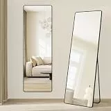 SONGMICS Ganzkörperspiegel, 150 x 40 cm, rechteckiger Standspiegel, Rahmen aus Aluminiumlegierung, Hartglas, für Schlafzimmer, Wohnzimmer, Garderobe, tintenschwarz LFM034B01