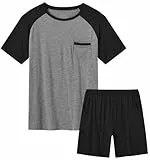 Haloumoning Jungen Schlafanzug Set Kinder Kurzarm Pyjamaset Sommer Zweiteiliger Nachtwäsche mit T-Shirt und Schlafhose Shorts - Größe 120 bis 160 Schwarz 150