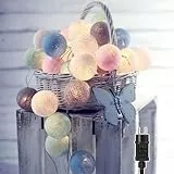 Traumheim Ciskotu lichterkette Innen mit Stecker, 3.8M Lichterkette Lampions 20 LEDs，Lichterkette Cotton Ball Kugeln für Kinderzimmer Weihnachten Party Garten Terrasse (Mehrfarbig)