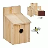 Relaxdays Nistkasten Bausatz für Vögel, 35mm Einflugloch, HBT: 23x14x18 cm, Vogelhaus zum selber Bauen, Holz, Natur