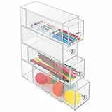 iDesign Make-Up Organizer mit 4 Schubladen, schmaler Schubladenturm aus Kunststoff, horizontal und vertikal einsetzbare Schubladenbox für Schminke, durchsichtig