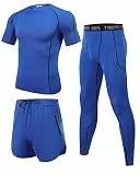 Wayleb Herren Fitness Kleidung Männer Workout Bekleidung Outfit Sportbekleidung 3 Teiliges Kompression Set Trainingsanzug Atmungsaktiv Kompressions Shirts für Herren