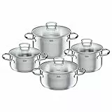 Silit Toskana Topfset Induktion 4-teilig, Kochtopf Set mit Glasdeckel, Edelstahl teilmattiert, Induktions Töpfe Set unbeschichtet