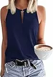 Tanmolo Damen Tank Top Ärmellos Oberteile Sommer Tanktops V-Ausschnitt Blusentop Strand Sexy Vest Top Bluse Navy Blau, M
