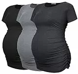 Smallshow 3er Pack Umstandsshirt Kurzarm Umstandsmode Sommer Umstands Tshirt, Black-Deep Grey-Light Grey,M