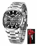 MEGALITH Herrenuhr Silber Edelstahl Armbanduhr: Chronographen Wasserdicht Analog Uhr Herren - Klassisch Designer Uhren mit Datum Leuchtend - Geschenke für Business Lässig Männer