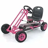 hauck Go-Kart Lightning für Kinder ab 4 Jahren bis 50 kg Köpergröße 90-110 cm, Tretauto mit Handbremse, verstellbarem Sitz, Vor- und Rückwärtsgang, Pedalantrieb (Pink)