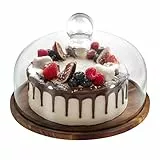 Relaxdays Tortenplatte, Glasdeckel, Kuchenplatte, hält Lebensmittel frisch, HD: 16x28 cm, Käseglocke Akazienholz, Natur