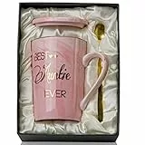 Doublewhale Beste Tante Geschenk von Nichte und Neffe - Geburtstagsgeschenke für Tante, Best Auntie Ever, 14oz Keramik Marmor Geprägter Kaffeetasse Teetasse Mit Deckel, Löffel und Geschenkbox