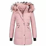 Elara Damen Steppjacke Winterjacke Kunstfellkragen Chunkyrayan EL-JA02 Rosa-36 (S)