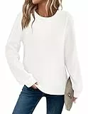 Zeagoo Damen Pullover Herbst Strickpullover Rundhals Pulli Elegant Winterpullover Lose Sweater Langarm Obertiele Weiß L