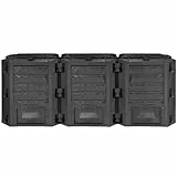 FIXKRAFT 3 Kammer Komposter Garten Schnellkomposter Groß 1200L Schwarzer Kompostbeschleuniger mit Deckel & Klappe Bio Kompost aus Kunststoff zum Kompostieren