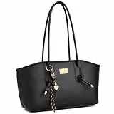 unisoul Handtasche Damen Mittelgroß, Y2K Tote Bag aus PU Leder Elegante Schultertasche mit verstellbarem Gurt und Anhänger, Vintage Umhängetasche für Büro Shopping Reise，Schwarz