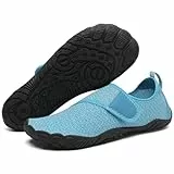 Mishansha Badeschuhe Herren Wasserschuhe Damen Schwimmschuhe Aquaschuhe Strandschuhe Barfußschuhe Neoprenschuhe Schnell Trocknend Surfschuhe mit Breiter Zehenbox Picton Blau,Gr.43