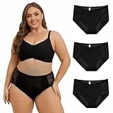 INNERSY Unterhosen Große Größen Damen Schwarz Spitzen Unterwäsche Frauen Hoher Bund Taillenslip 3 Pack (44-46, 3 Schwarz)