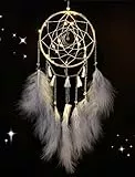 Nice Dream Traumfänger mit LED Licht, Handgemachte Dreamcatcher mit Federn, Maiden Zimmer Schlafzimmer Romantische Dekoration, für Wandbehang Wohnkultur Ornamente Handwerk Grau