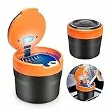 Auto Aschenbecher, LYCXAMES Tragbarer Edelstahl Fahrzeug Rauchfreien Aschenbecher Zigarette mit Deckel & LED Beleuchtet für Autos Vans Outdoor Camping