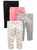 Simple Joys by Carter's Baby-Mädchen 4-Pack Infant-and-Toddler-Pants, Grau Herzen/Rosa/Schwarz/Weiß Floral, 0 Monate (4er Pack)