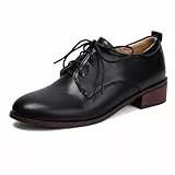 Gicoiz Brogue Oxford Derby Damen Runde Zehen Schnüren Arbeit Pumps Business Low Blockabsatz Formal Büroschuhe Vintage Schwarz Gr 39 EU-40Cn