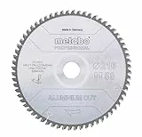 metabo Kreissägeblatt 216 x 30mm Z58 - Aluminium‑Sägeblatt für präzise Schnitte, spezielle Zahngeometrie, vibrationsarm, lange Standzeit, feingeschliffene Hartmetallzähne für saubere Metallbearbeitung