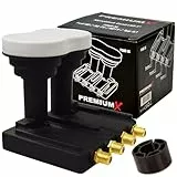 Premium X Monoblock Quad LNB - 4Fach - für 4 Teilnehmer - 4K Full HD - mit Wetterschutz für Satellitenschüssel Astra 19,2° Eutelsat 16° Digital TV Fernseher Receiver - Schwarz