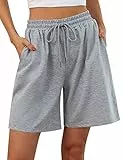 Jezonga Shorts Damen Sporthose Kurz Sport Shorts Jogginghose Sommer mit Taschen Sportshorts Hohe Taille Trainingshose Kurze Short High Waist Elastischer Bund zum Fitness Running Gym Grau L