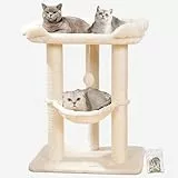 Happi N Pets 71 cm Kratzbaum für Katzen, Hoher Kratzstamm mit großem Bett für große Katzen, Sisal-Kratzbaum mit weicher Liegefläche & Hängematte, Stabiler Katzenbaum, Abnehmbarer Bezug-Beige