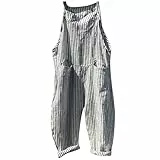 Generisch Damen Jumpsuit im schlanken Design mit dekorativen Streifen praktischen Seitentaschen (Silver, M)