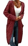 GeGekoko Strickjacke Damen mit Kapuze Langarm Grobstrick-Cardigan Open Front Sweater Herbst Winter Casual Strickcardigan Pullover mit Taschen