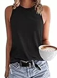 WNEEDU Damen Tank Top Ärmellos Oberteile Sommer Tanktops Rundhals Blusentop Vest Top Bluse Basic Schwarz L