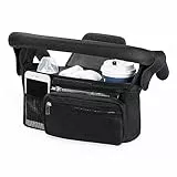 Kinderwagen Organizer Universal, Kinderwagen Tasche mit Isolierten Getränkehalter, Buggy Organizer Baby Zubehör mit Abnehmbar Reißverschlusstasche für Windeln&Handys, Kinderwagen Zubehör