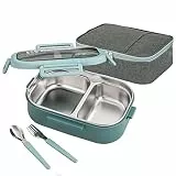 Lille Home Bento-Lunchbox aus Edelstahl mit 2 Fächern, auslaufsicher, 850 ml, Lebensmittelbehälter mit Portionskontrolle, mit Lunchtasche und Besteckset, BPA-frei
